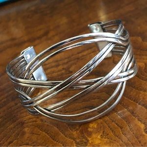 Silver braid design adjustable cuff bracelet